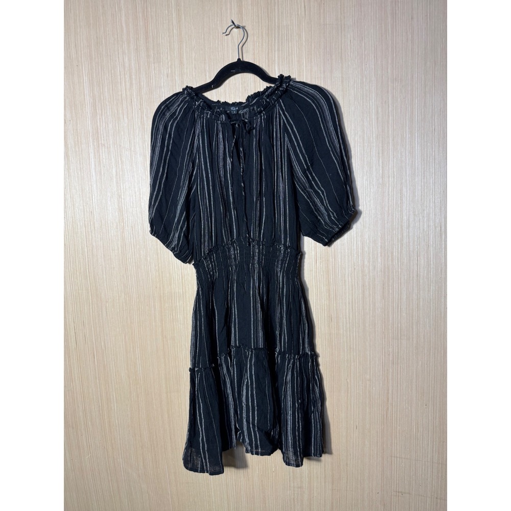 Rails Jasmine Dress Womens Small Black White Striped Linen Blend Smocked Mini